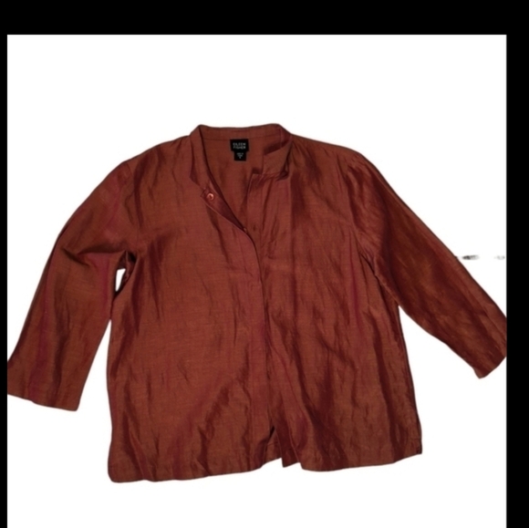 Eileen Fisher linen/ silk chic classic  button down rust orange blouse. Sz S - Picture 1 of 10